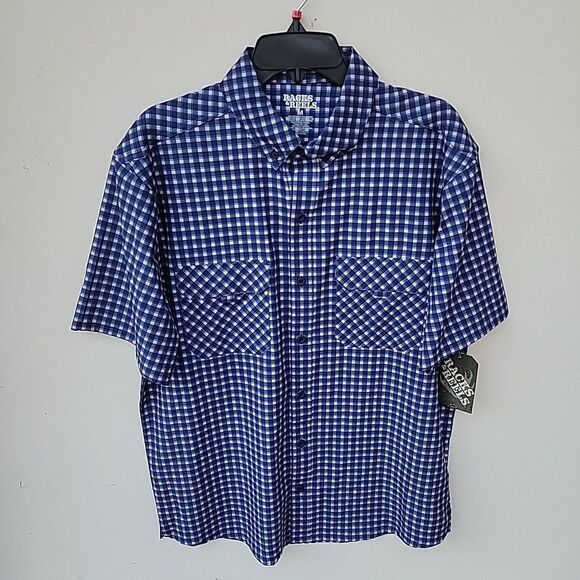 RACKS & REELS Button Up Shirt UPF 50 LENS CLOTH Men Sz M Blue Plaid Shrt Sleeve - Picture 1 of 7